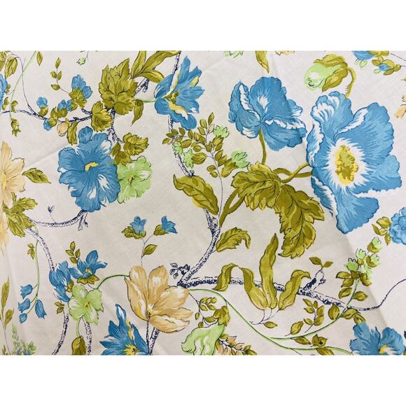 1960s Mod Retro Flower Power Table cloth Round Leaves Blue Green Yellow 65" Dia - Picture 2 of 9